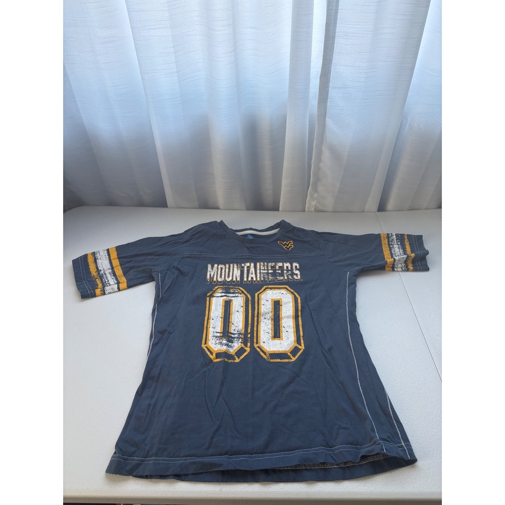 NCAA West Virginia Mountaineers WVU Navy Blue Graphic Fan Jersey T-Shirtβ Large